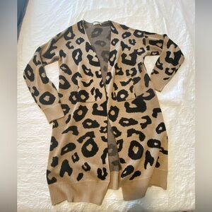 Leopard Print Tan and Black Women's Sweater XL